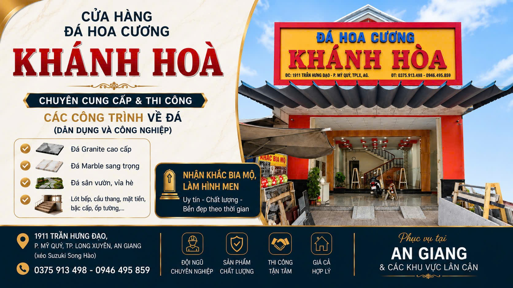 Cửa hàng Đá hoa cương Khánh Hoà – 1911 Trần Hưng Đạo, P. Mỹ Quý, TP. Long Xuyên, An Giang